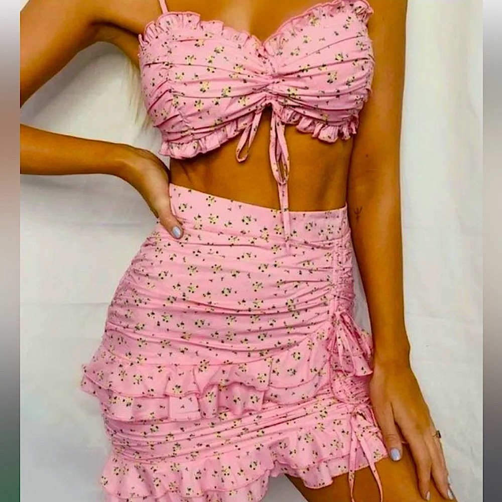 Tiger Mist Cottagecore Pink Pinup Skirt Set